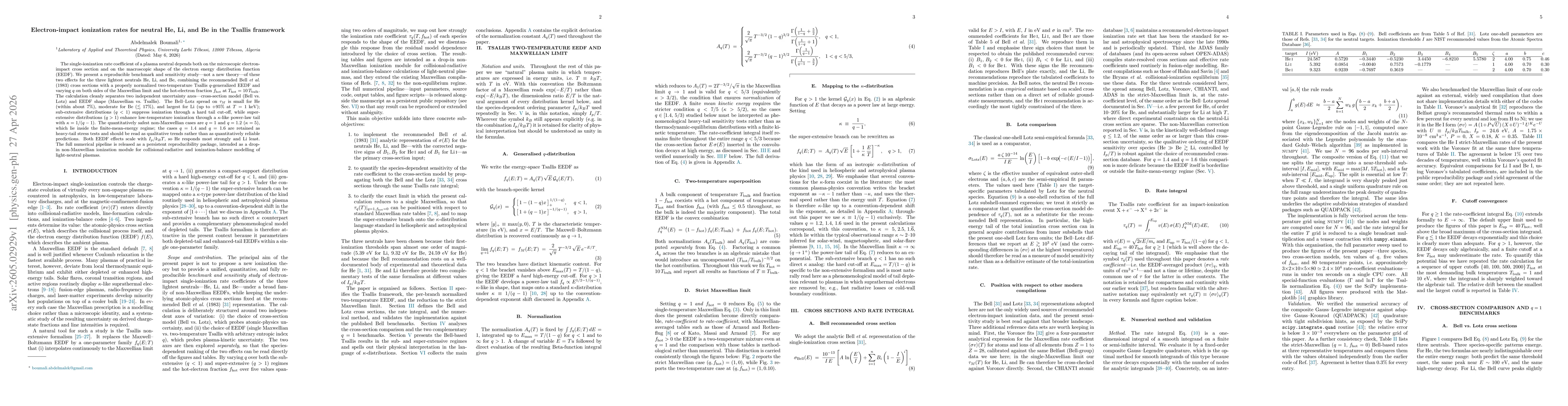 Thumbnail for Electron-impact ionization rates for neutral He, Li, and Be in the Tsallis framework