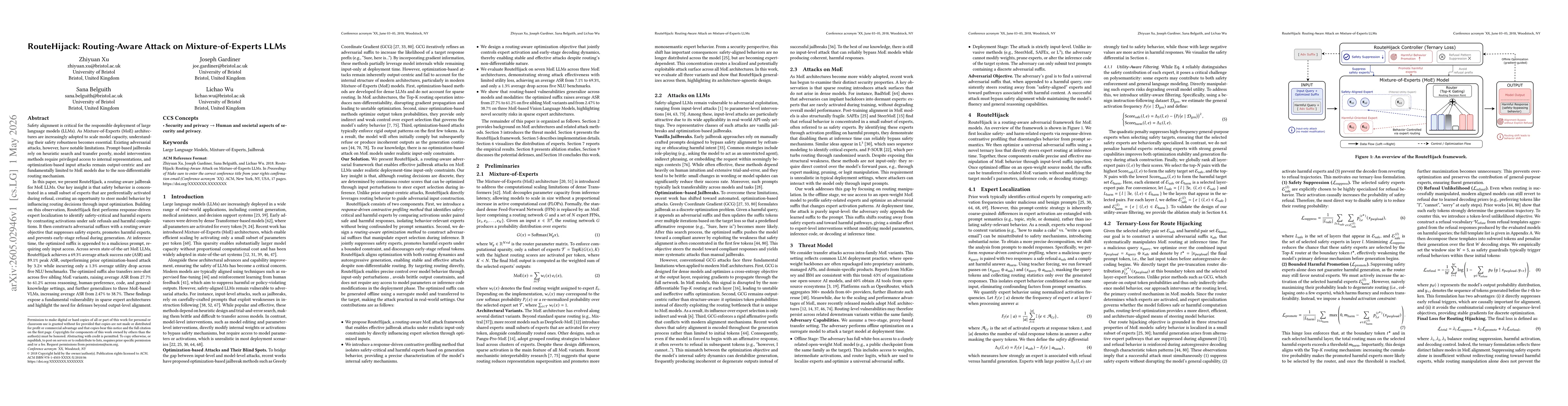 Thumbnail for RouteHijack: Routing-Aware Attack on Mixture-of-Experts LLMs