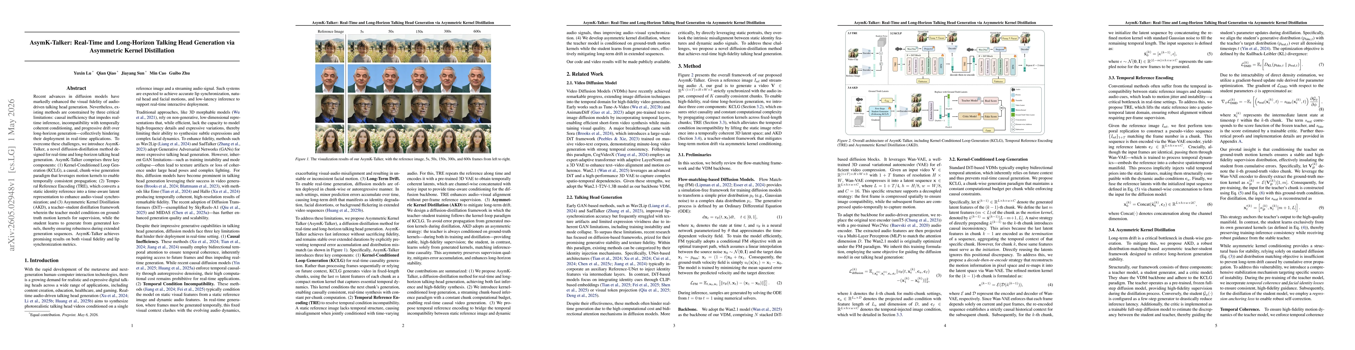 Thumbnail for AsymK-Talker: Real-Time and Long-Horizon Talking Head Generation via Asymmetric Kernel Distillation
