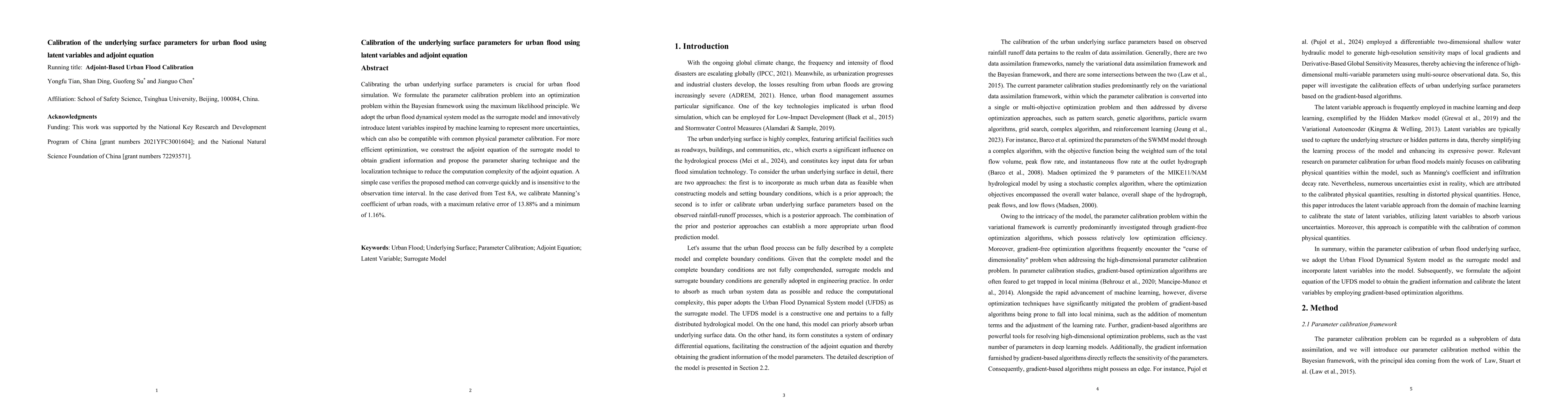 Thumbnail for Calibration of the underlying surface parameters for urban flood using latent variables and adjoint equation