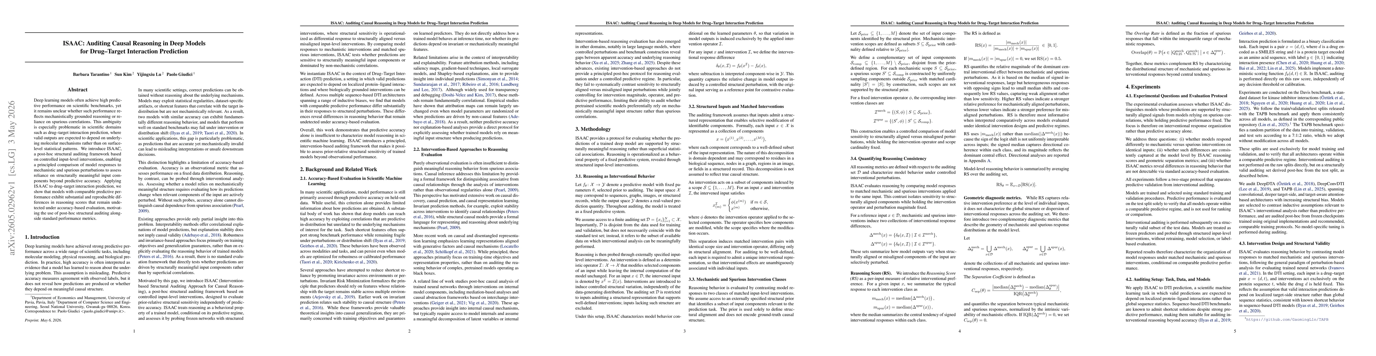 Thumbnail for ISAAC: Auditing Causal Reasoning in Deep Models for Drug-Target Interaction