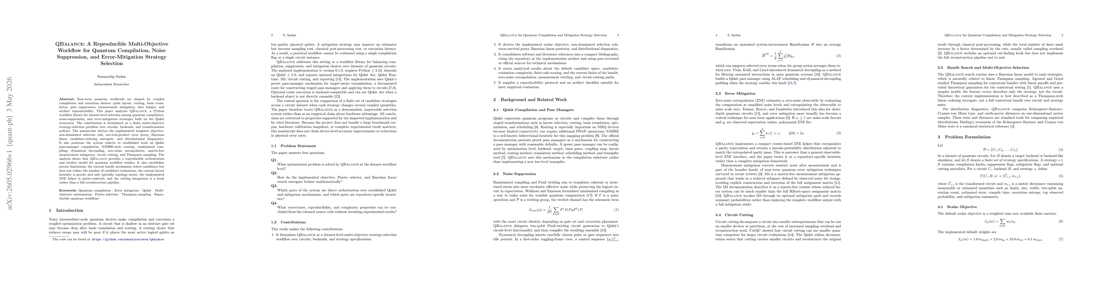 Thumbnail for QBalance: A Reproducible Multi-Objective Workflow for Quantum Compilation, Noise Suppression, and Error-Mitigation Strategy Selection
