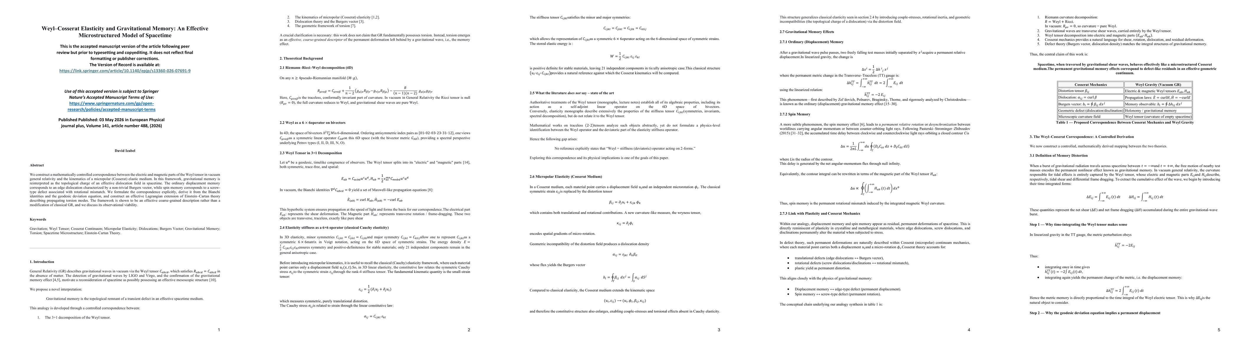 Thumbnail for Weyl Cosserat Elasticity and Gravitational Memory: An Effective Microstructured Model of Spacetime