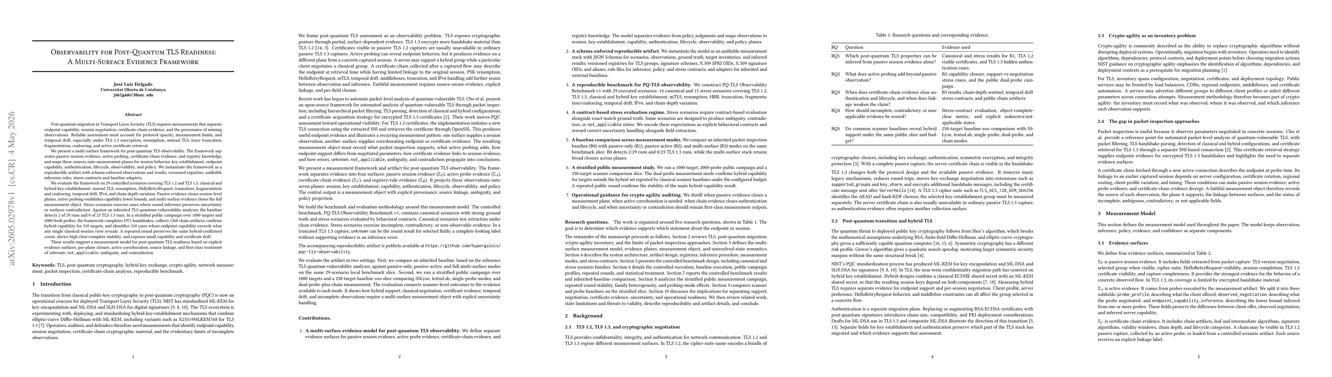 Thumbnail for Observability for Post-Quantum TLS Readiness: A Multi-Surface Evidence Framework