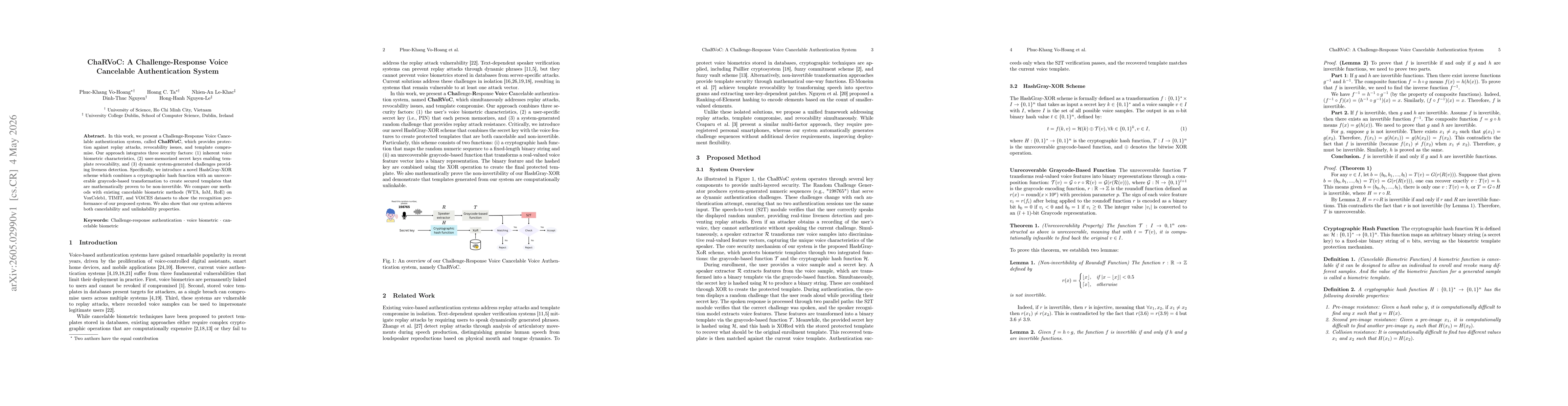 Thumbnail for ChaRVoC: A Challenge-Response Voice Cancelable Authentication System