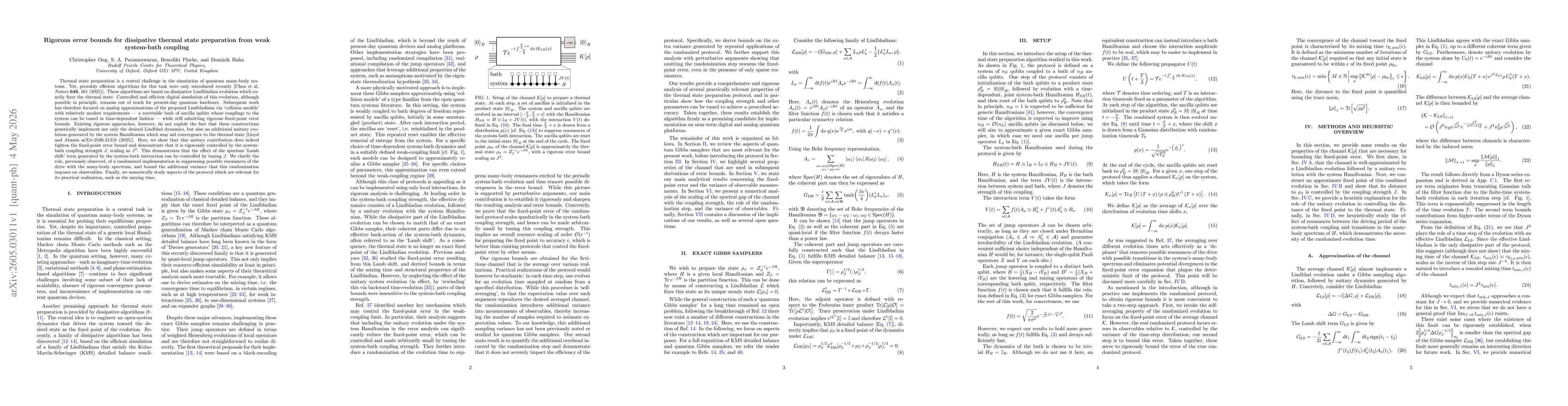 Thumbnail for Rigorous error bounds for dissipative thermal state preparation from weak system-bath coupling