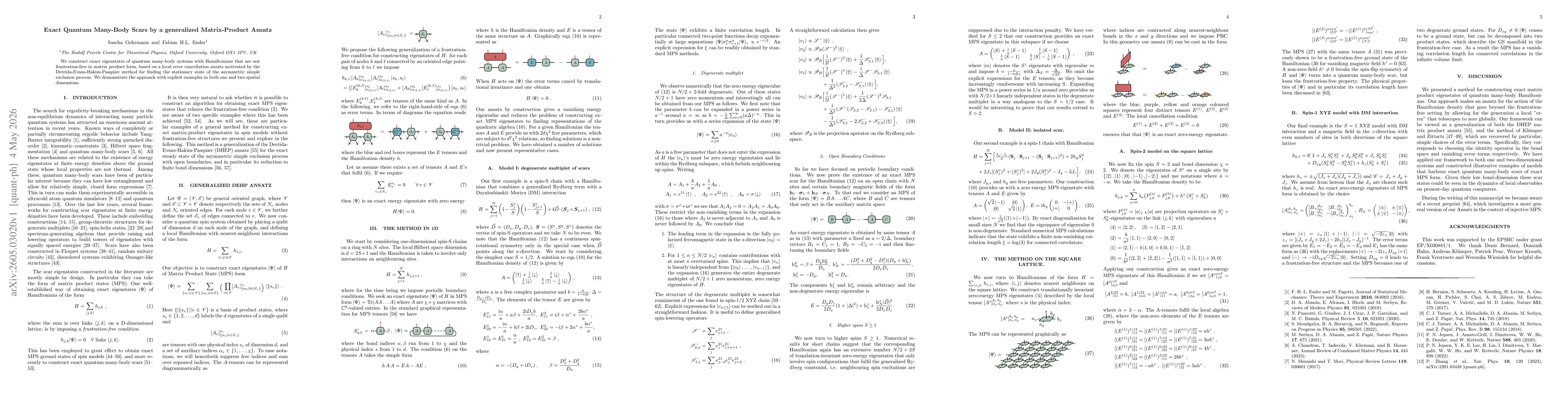 Thumbnail for Exact Quantum Many-Body Scars by a generalized Matrix-Product Ansatz