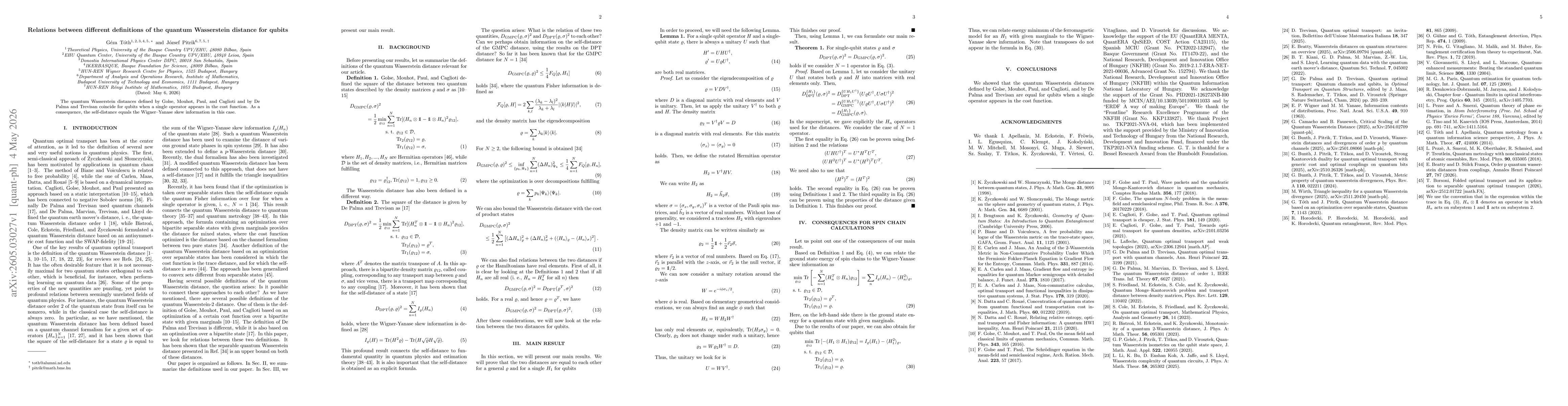 Thumbnail for Relations between different definitions of the quantum Wasserstein distance for qubits