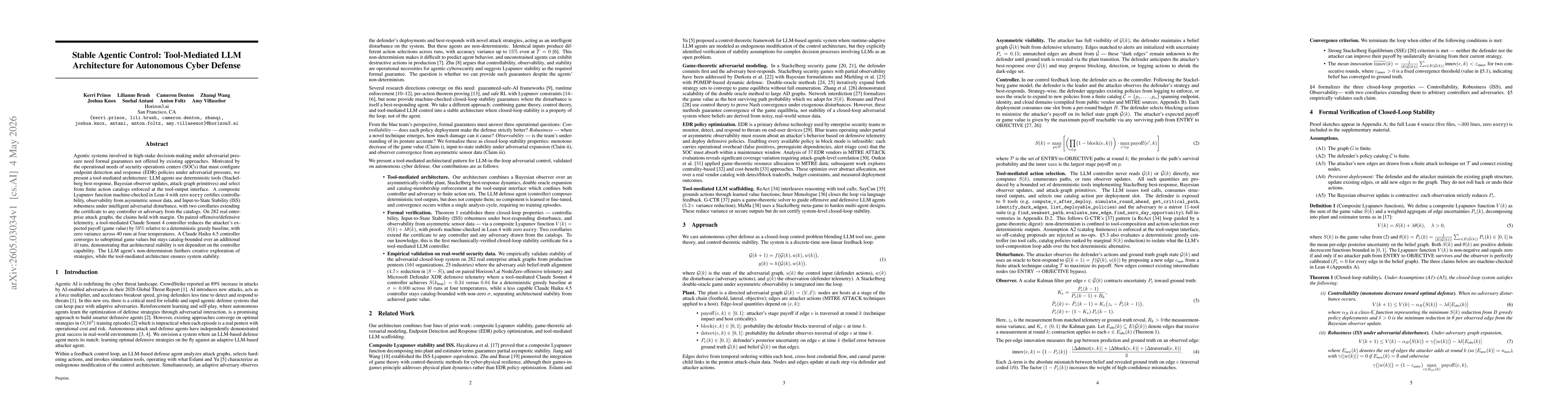 Thumbnail for Stable Agentic Control: Tool-Mediated LLM Architecture for Autonomous Cyber Defense
