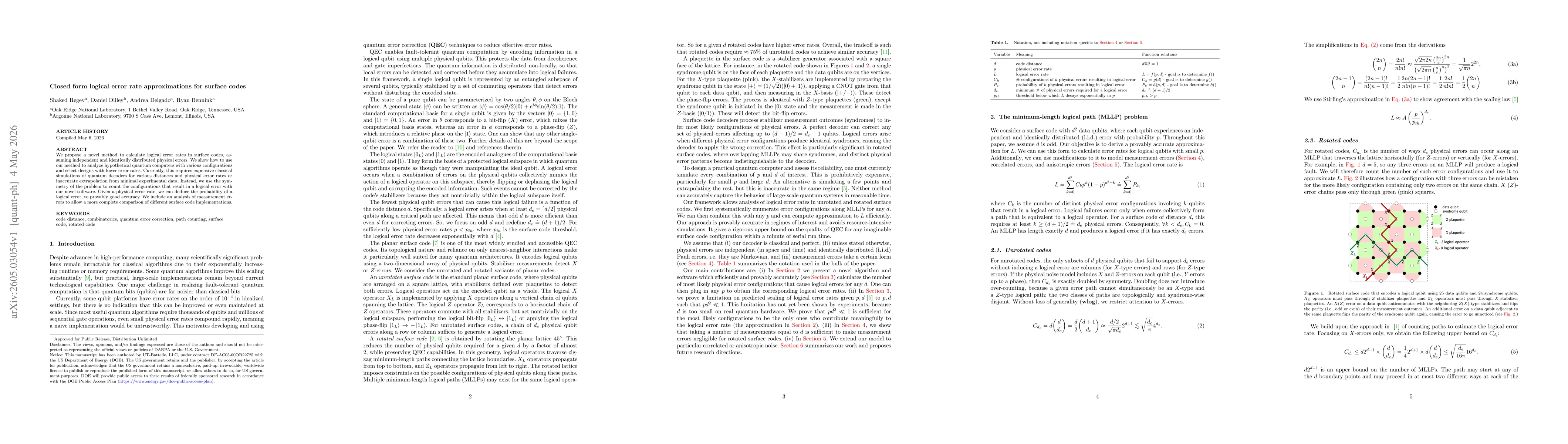 Thumbnail for Closed form logical error rate approximations for surface codes