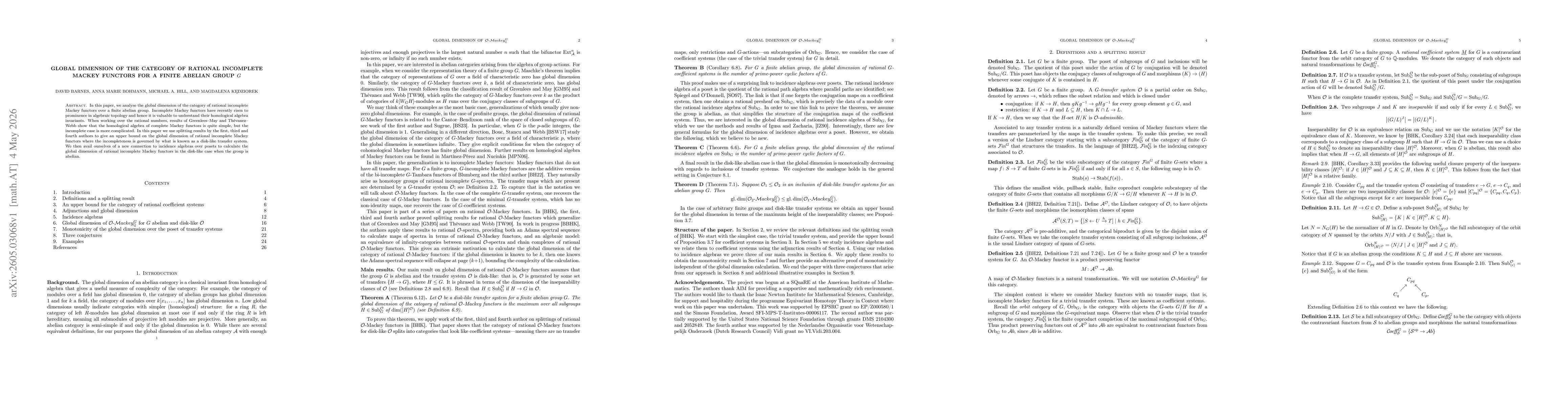 Thumbnail for Global dimension of the category of rational incomplete Mackey functors for a finite abelian group G