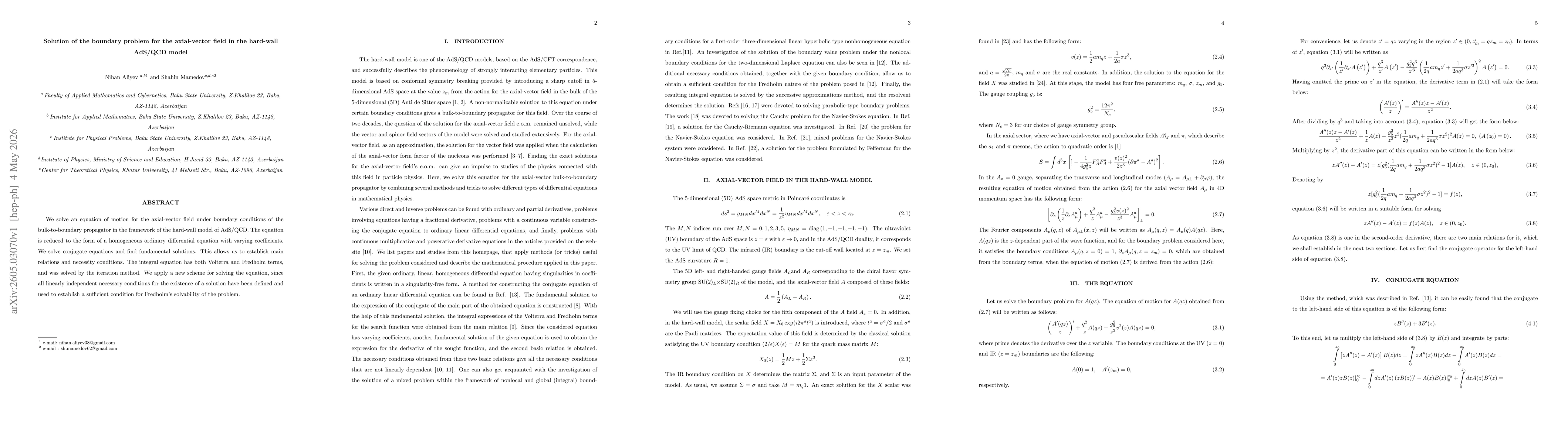 Thumbnail for Solution of the boundary problem for the axial-vector field in the hard-wall AdS/QCD model