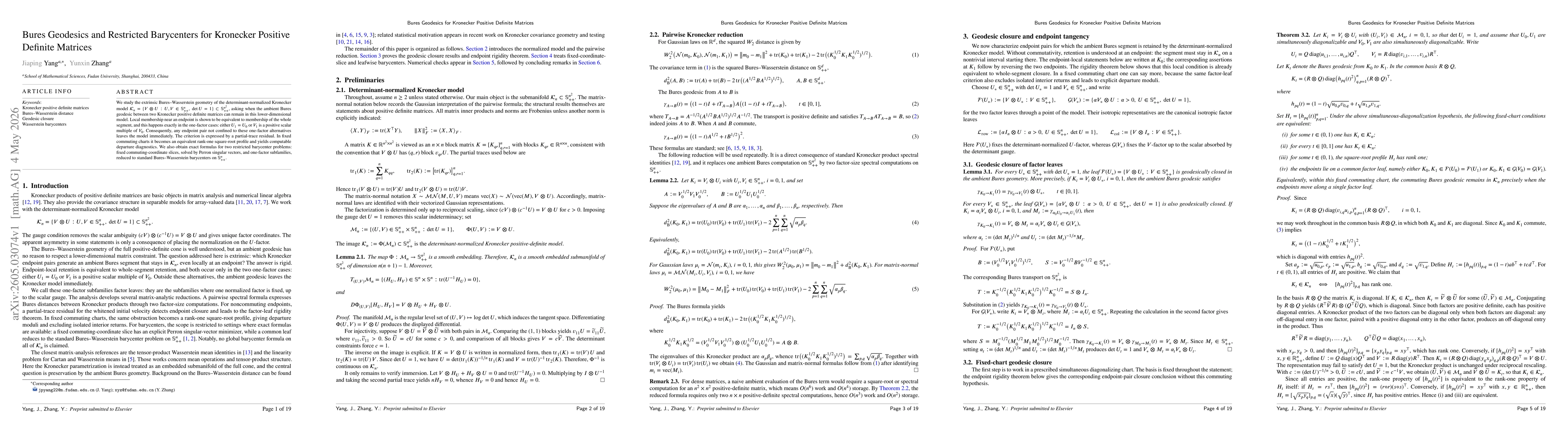 Thumbnail for Bures Geodesics and Restricted Barycenters for Kronecker Positive Definite Matrices
