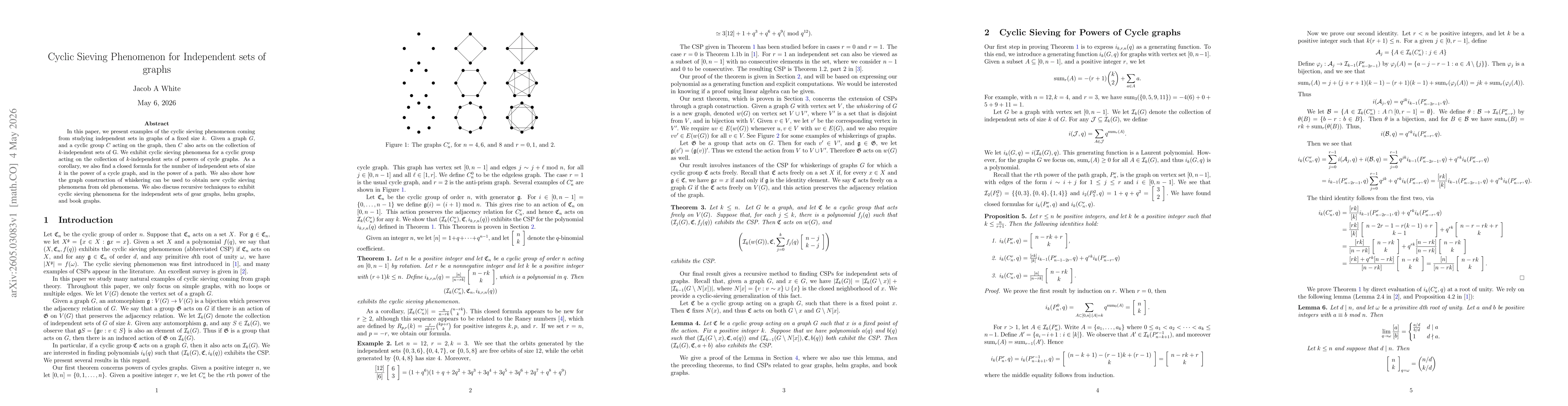 Thumbnail for Cyclic Sieving Phenomenon for Independent sets of graphs