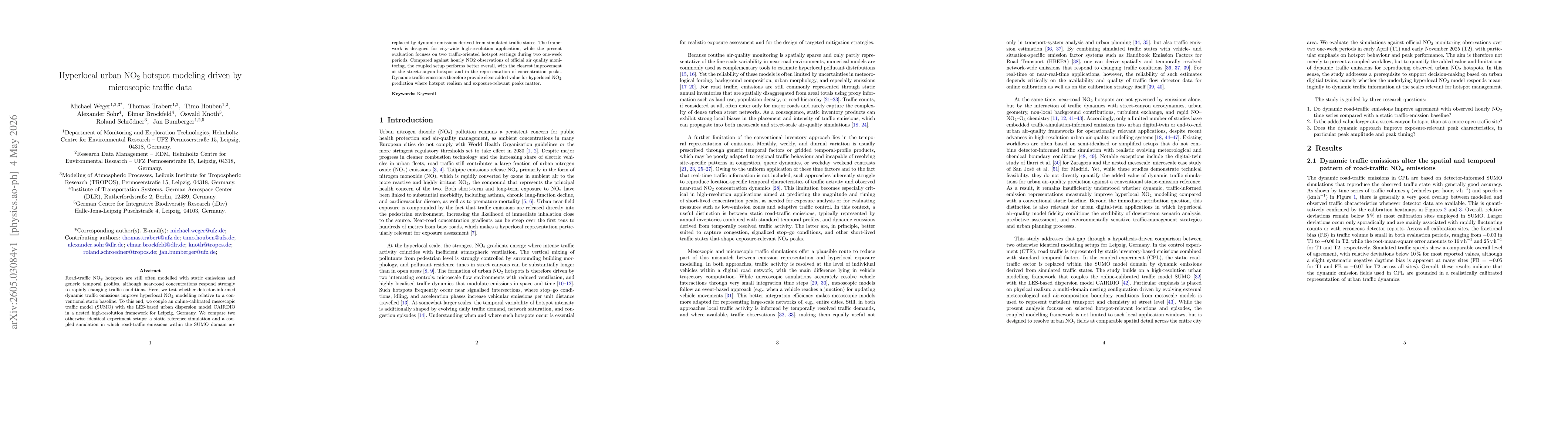 Thumbnail for Hyperlocal urban NO2 hotspot modeling driven by microscopic traffic data
