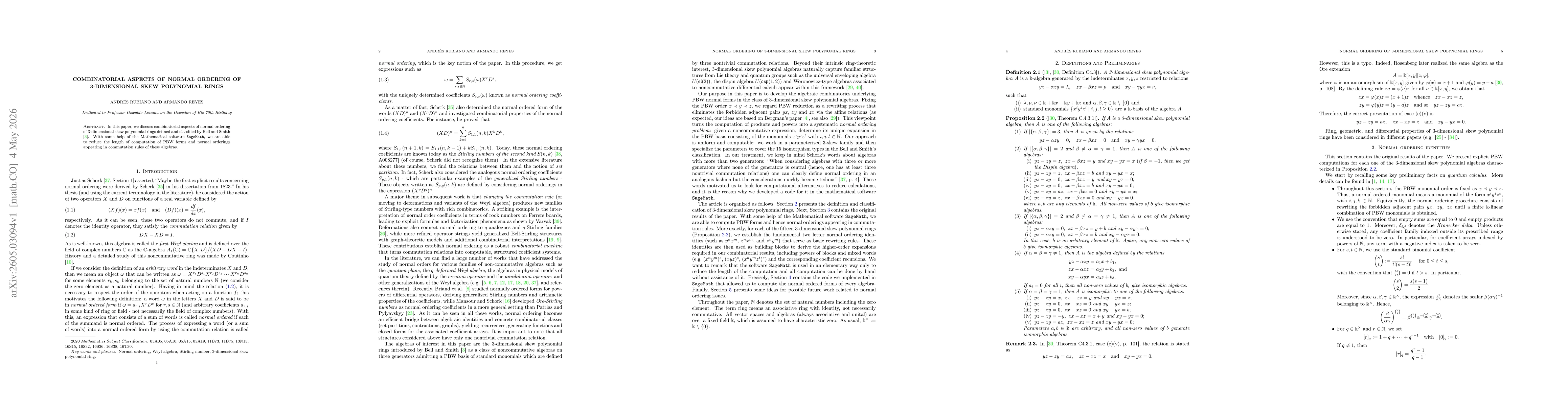 Thumbnail for Combinatorial aspects of normal ordering of 3-dimensional skew polynomial rings
