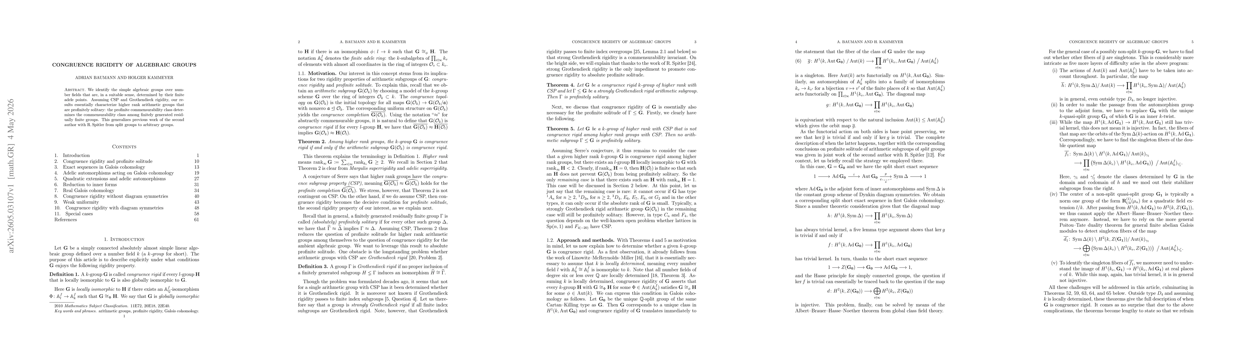 Thumbnail for Congruence rigidity of algebraic groups