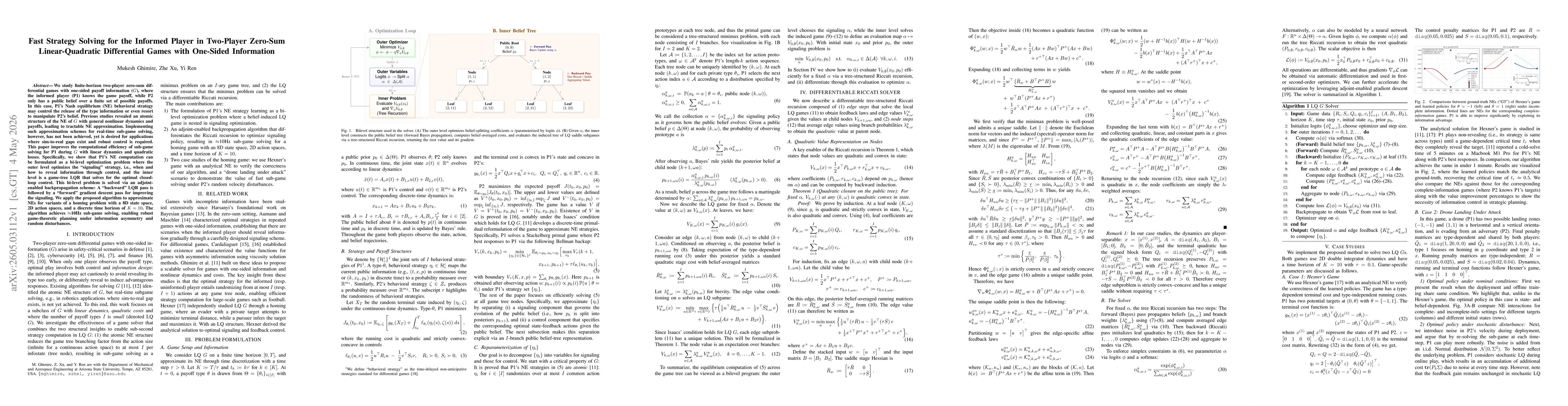 Thumbnail for Fast Strategy Solving for the Informed Player in Two-Player Zero-Sum Linear-Quadratic Differential Games with One-Sided Information