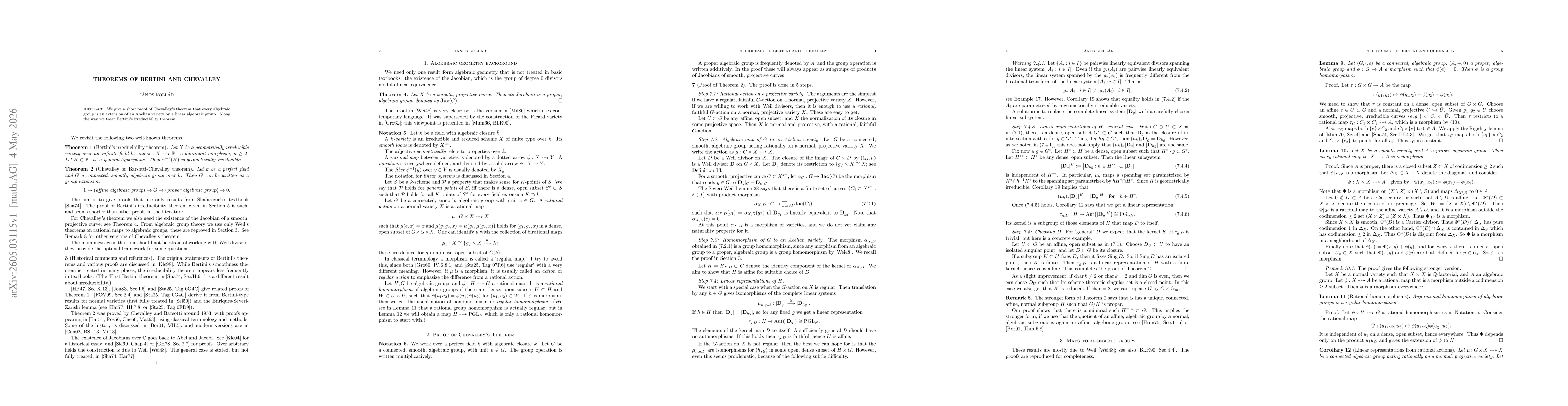 Thumbnail for Theorems of Bertini and Chevalley