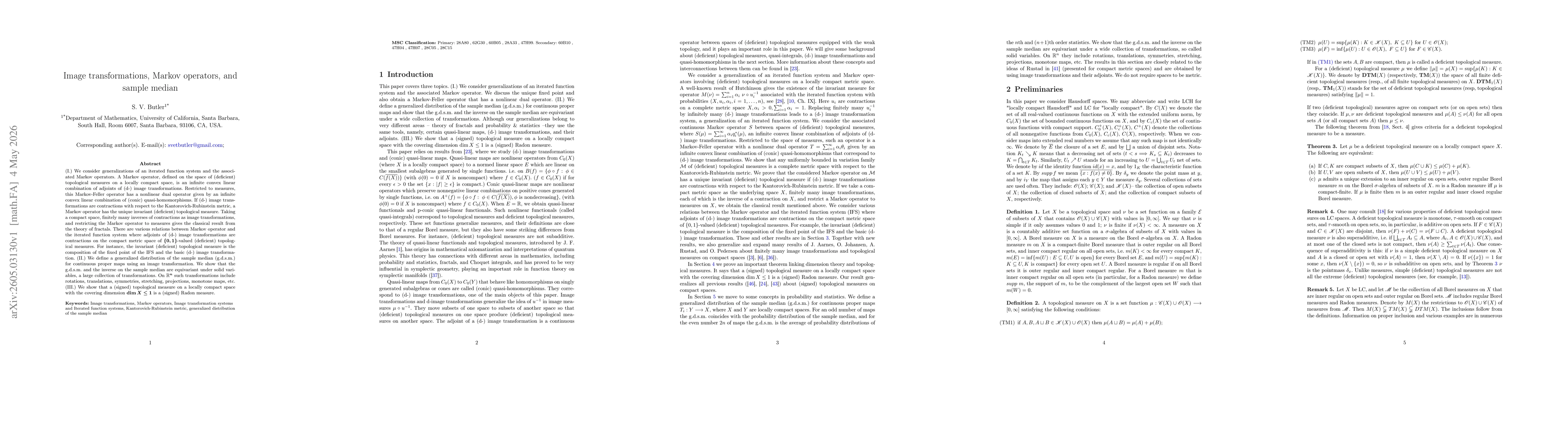 Thumbnail for Image transformations, Markov operators, and sample median