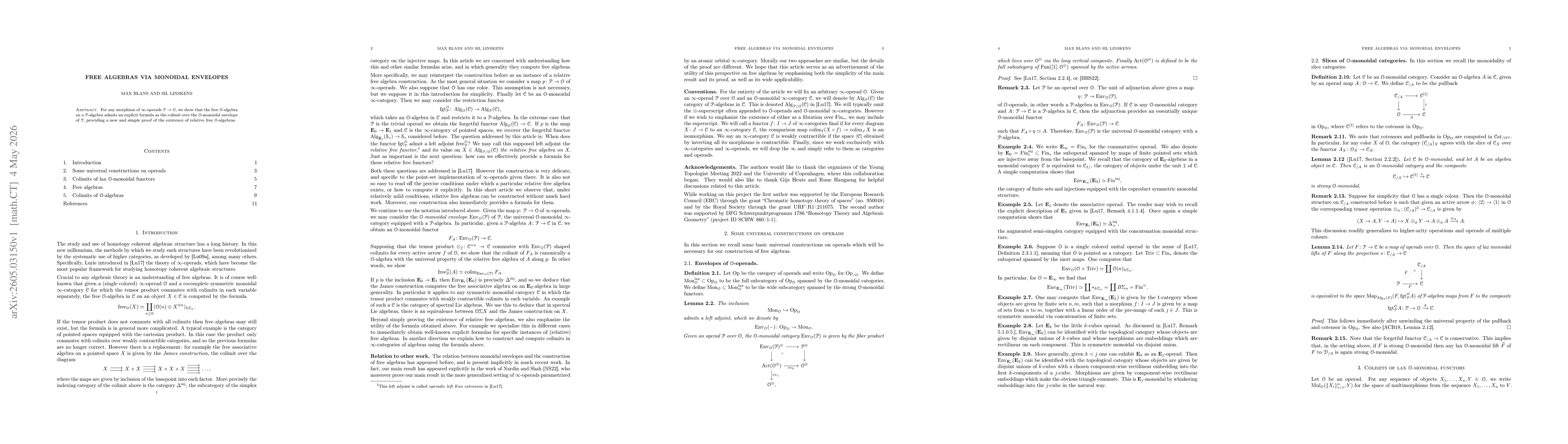 Thumbnail for Free algebras via monoidal envelopes