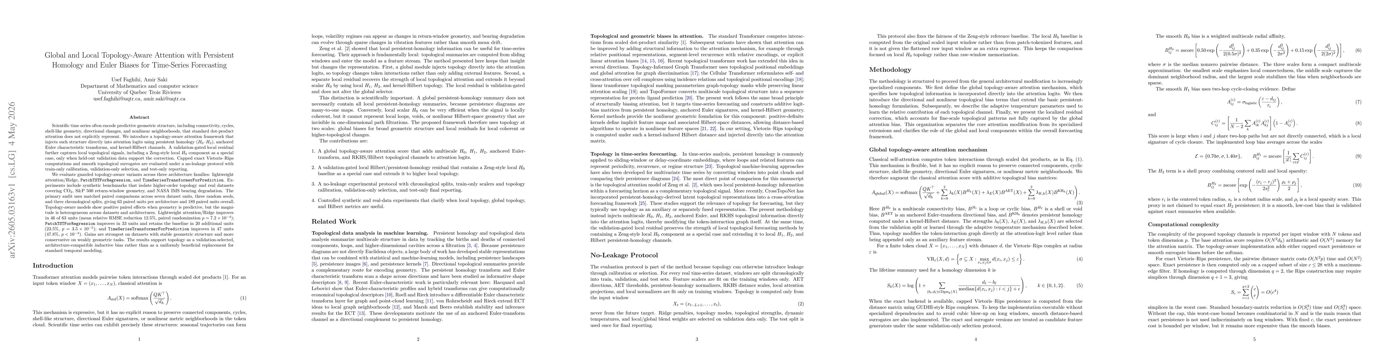 Thumbnail for Global and Local Topology-Aware Attention with Persistent Homology and Euler Biases for Time-Series Forecasting