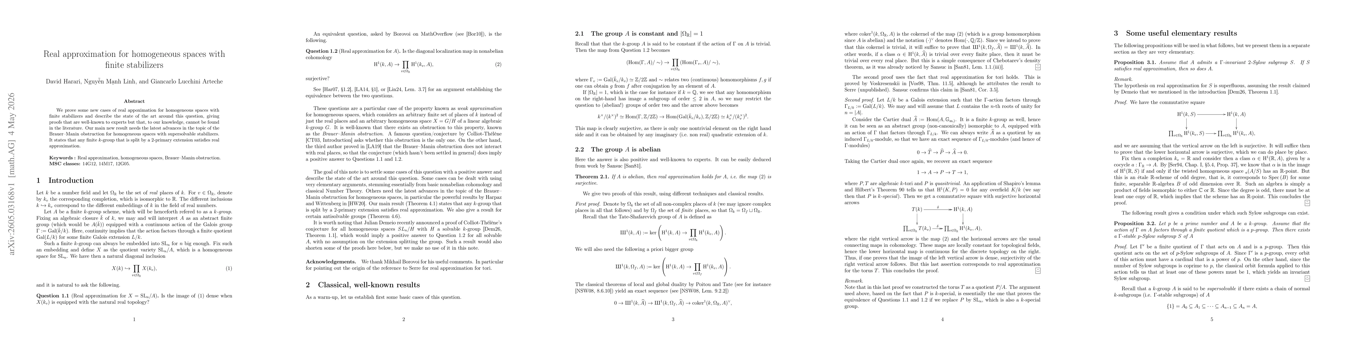 Thumbnail for Real approximation for homogeneous spaces with finite stabilizers