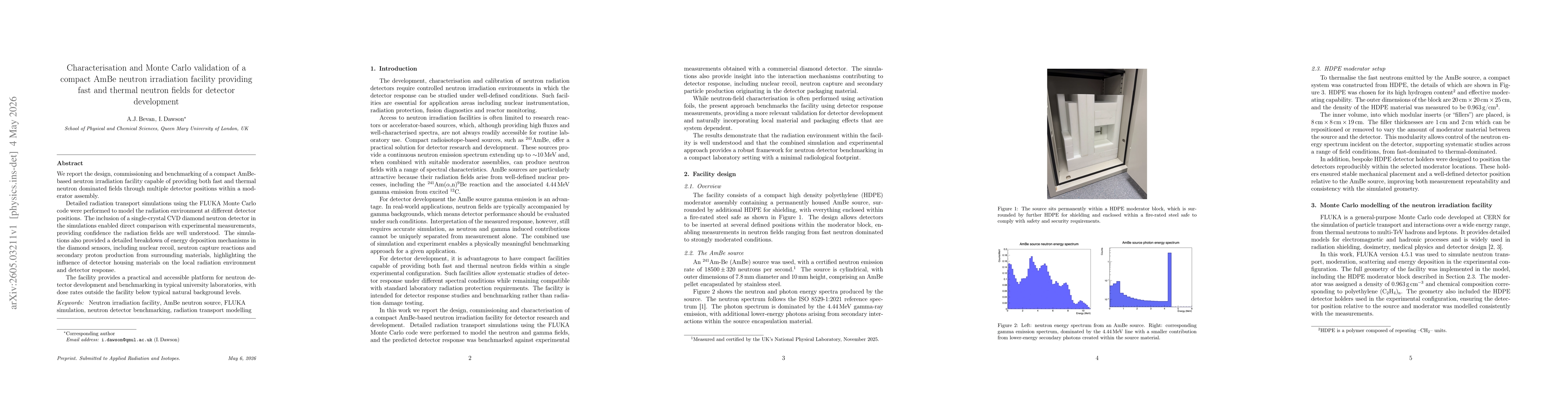 Thumbnail for Characterisation and Monte Carlo validation of a compact AmBe neutron irradiation facility providing fast and thermal neutron fields for detector development