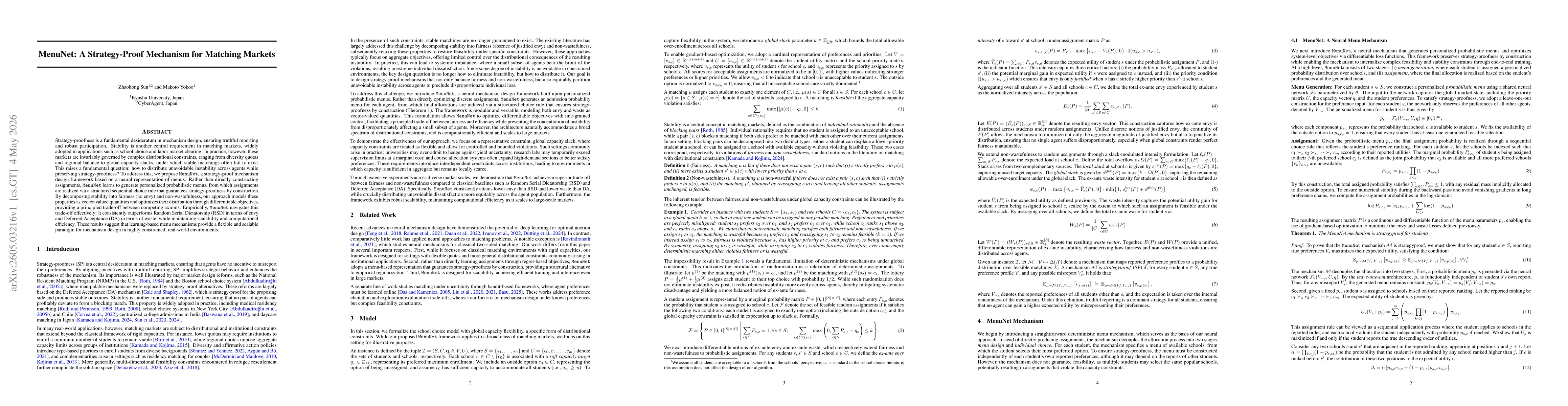 Thumbnail for MenuNet: A Strategy-Proof Mechanism for Matching Markets
