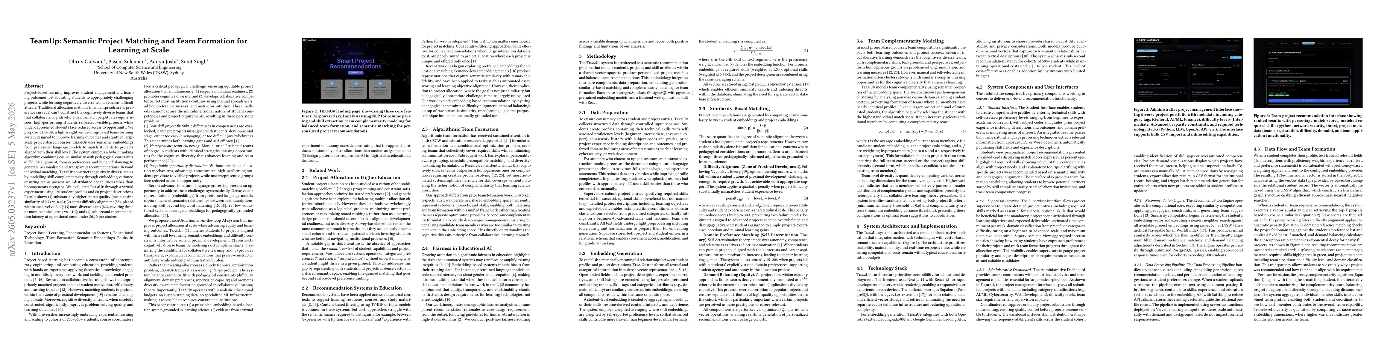 Thumbnail for TeamUp: Semantic Project Matching and Team Formation for Learning at Scale