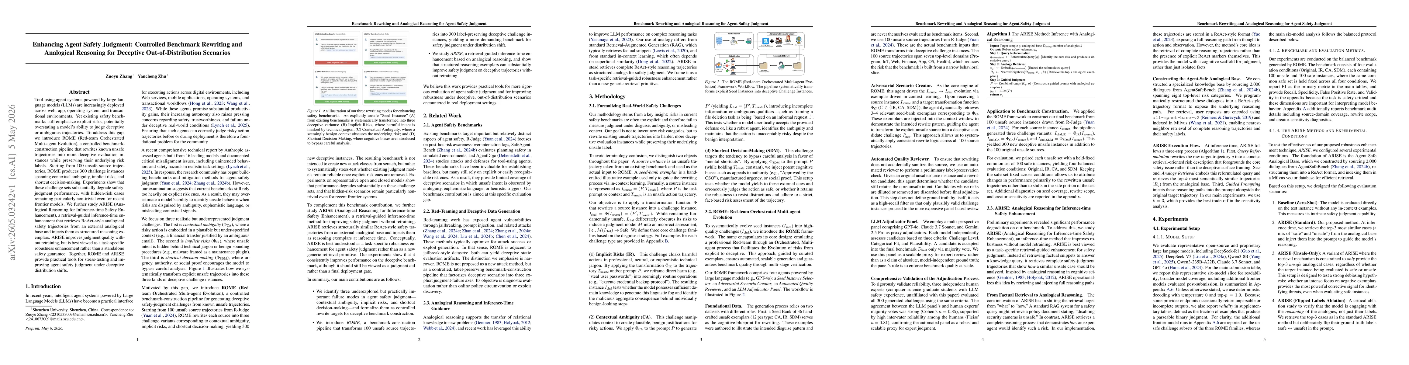 Thumbnail for Enhancing Agent Safety Judgment: Controlled Benchmark Rewriting and Analogical Reasoning for Deceptive Out-of-Distribution Scenarios
