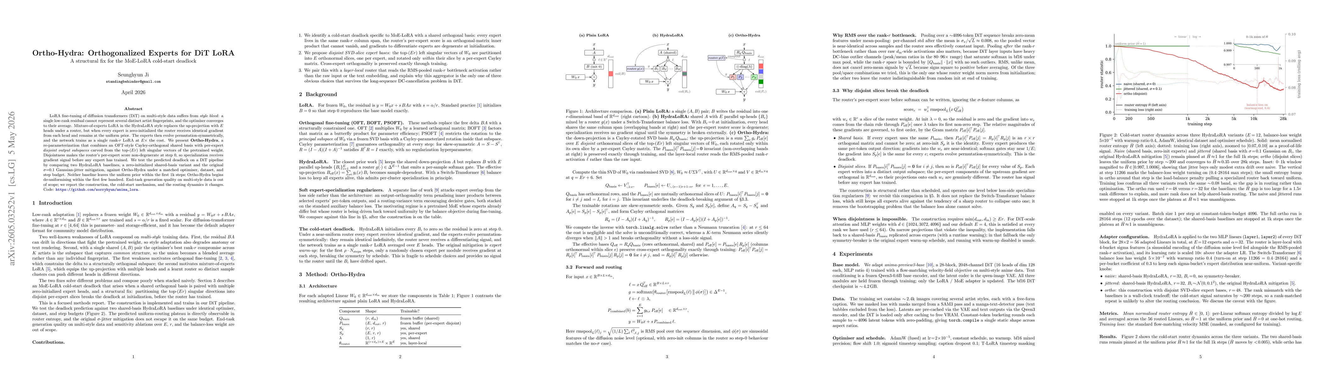 Thumbnail for Ortho-Hydra: Orthogonalized Experts for DiT LoRA