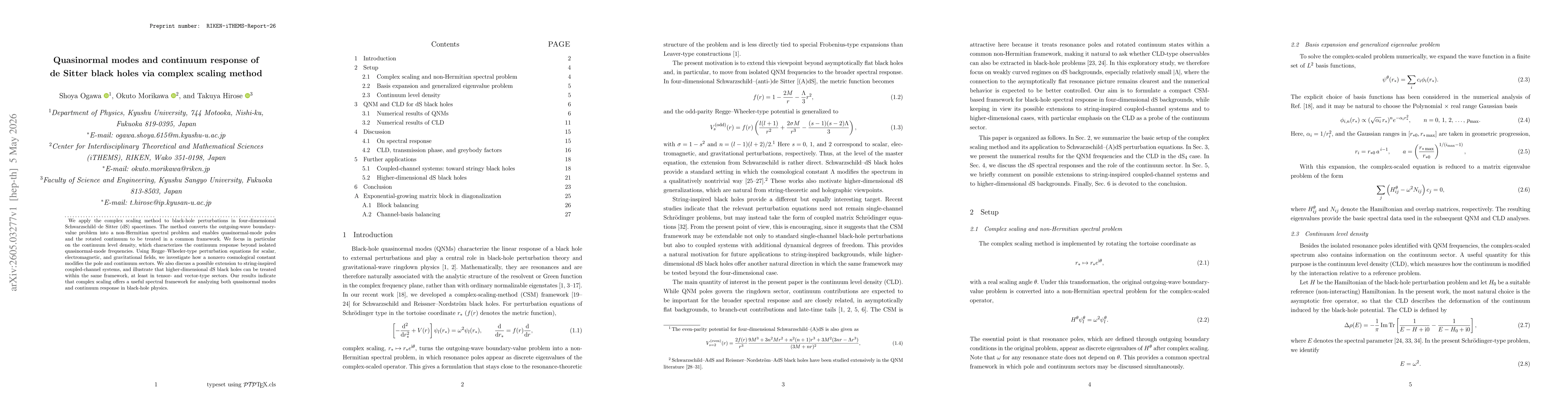 Thumbnail for Quasinormal modes and continuum response of de Sitter black holes via complex scaling method