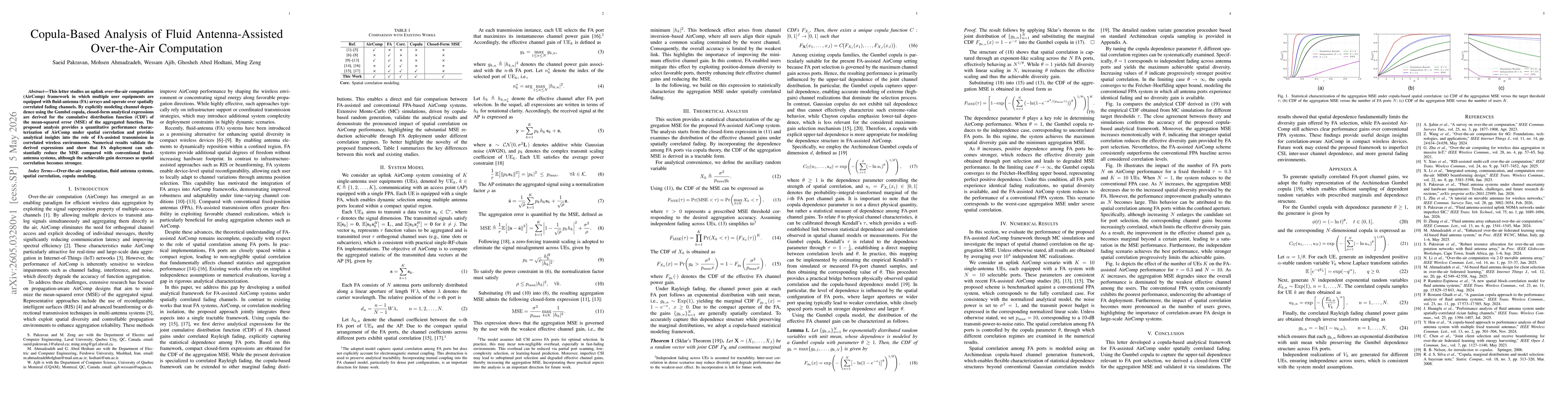 Thumbnail for Copula-Based Analysis of Fluid Antenna-Assisted Over-the-Air Computation