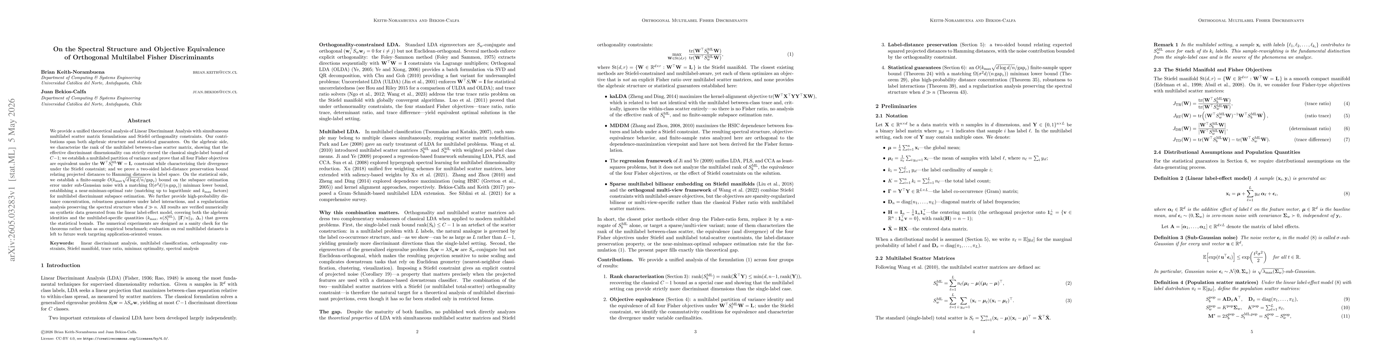 Thumbnail for On the Spectral Structure and Objective Equivalence of Orthogonal Multilabel Fisher Discriminants