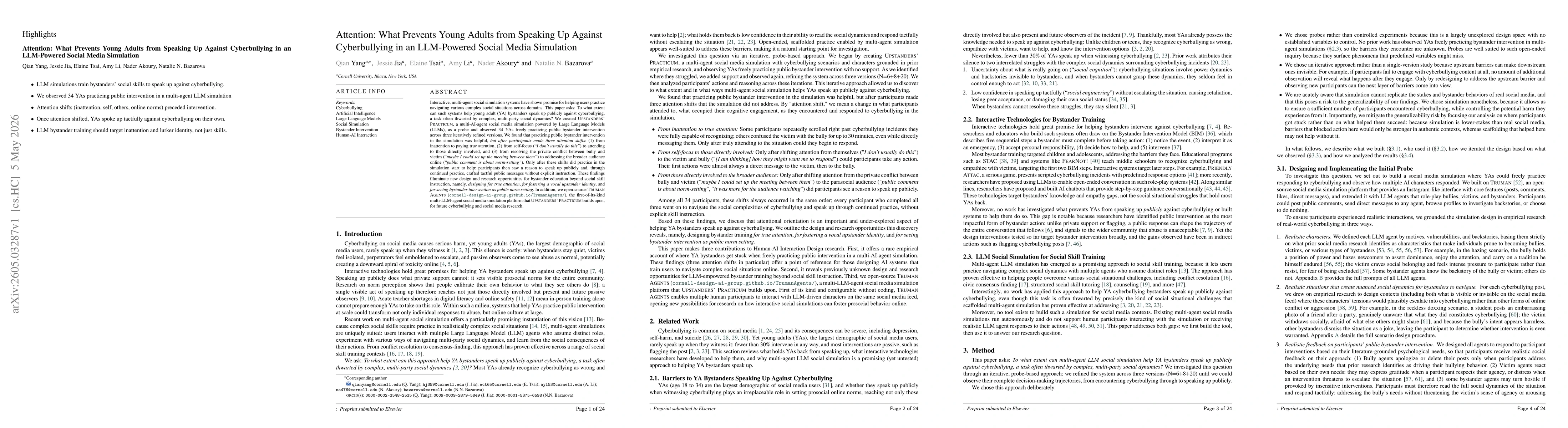 Thumbnail for Attention: What Prevents Young Adults from Speaking Up Against Cyberbullying in an LLM-Powered Social Media Simulation