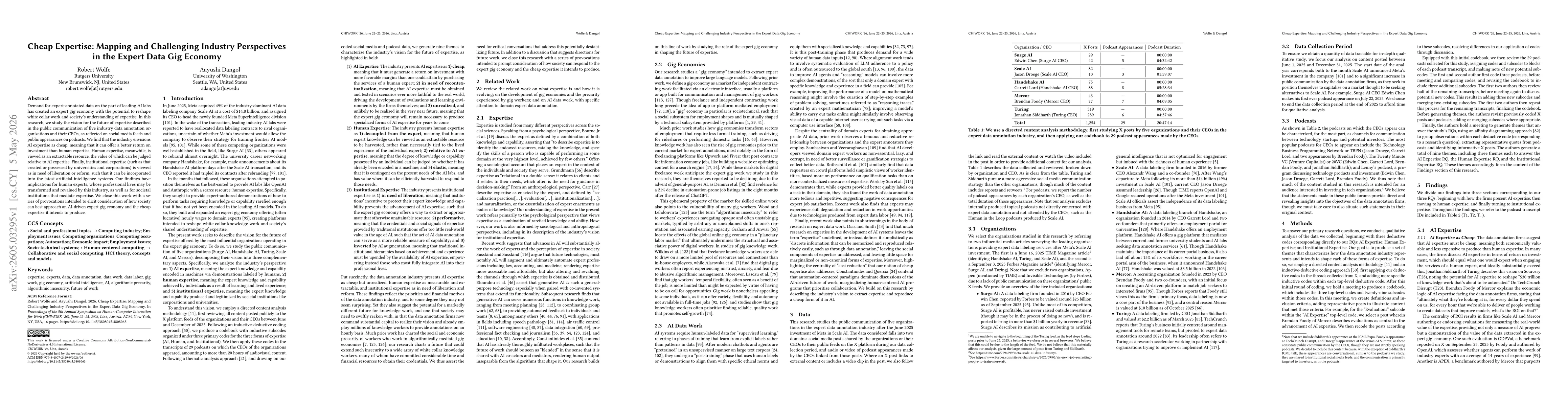 Thumbnail for Cheap Expertise: Mapping and Challenging Industry Perspectives in the Expert Data Gig Economy