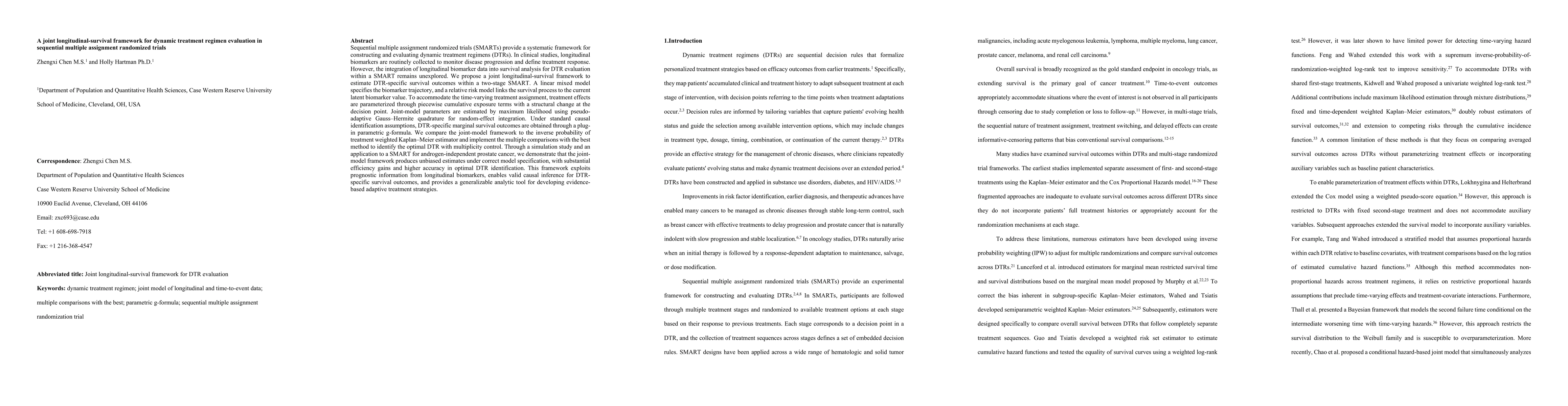 Thumbnail for A joint longitudinal-survival framework for dynamic treatment regimen evaluation in sequential multiple assignment randomized trials