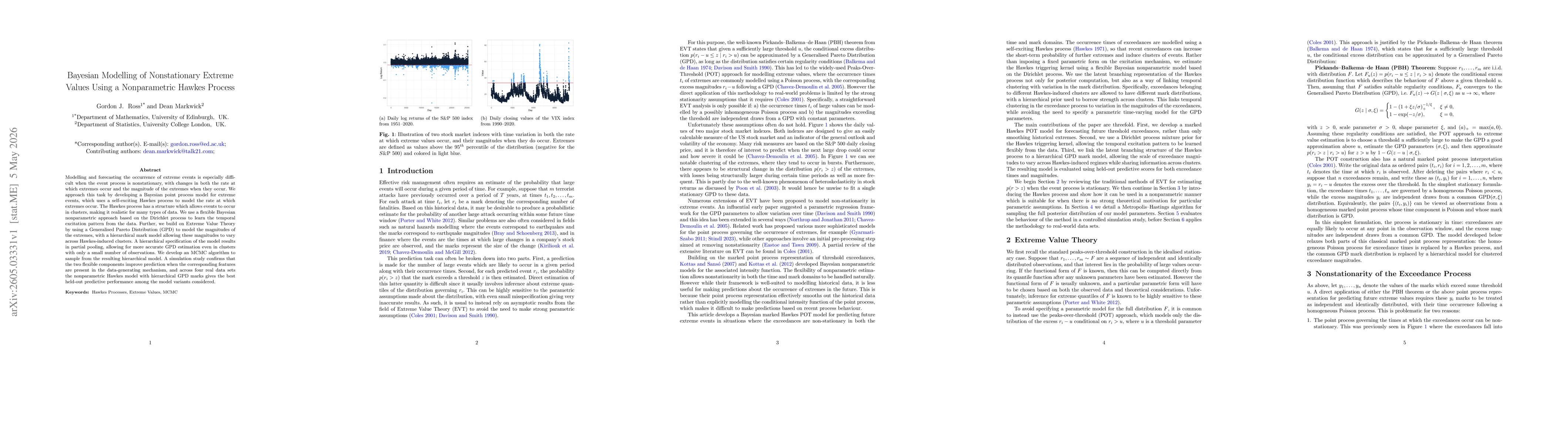 Thumbnail for Bayesian Modelling of Nonstationary Extreme Values Using a Nonparametric Hawkes Process