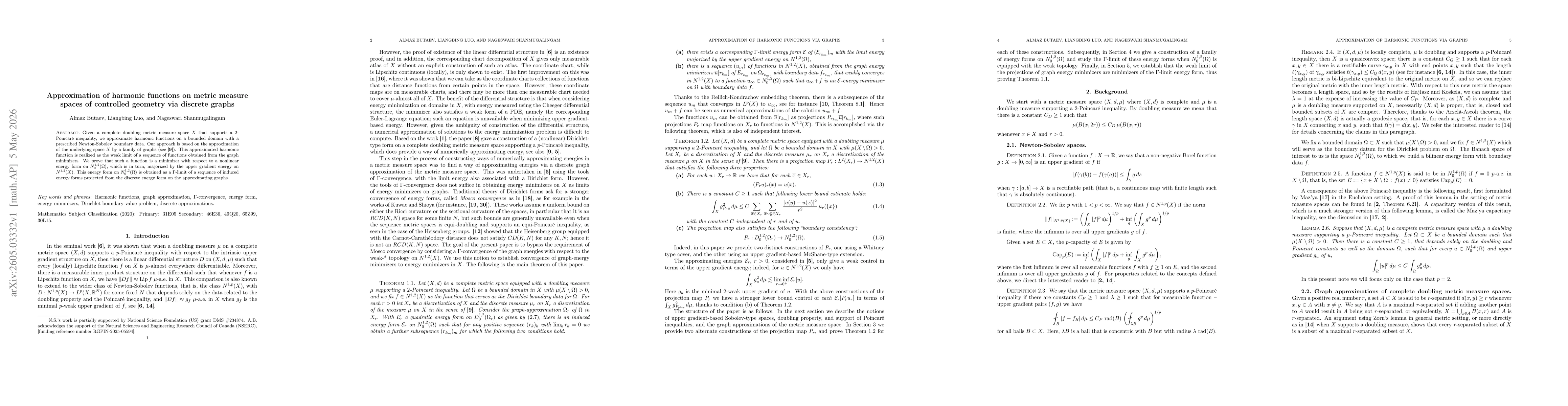 Thumbnail for Approximation of harmonic functions on metric measure spaces of controlled geometry via discrete graphs