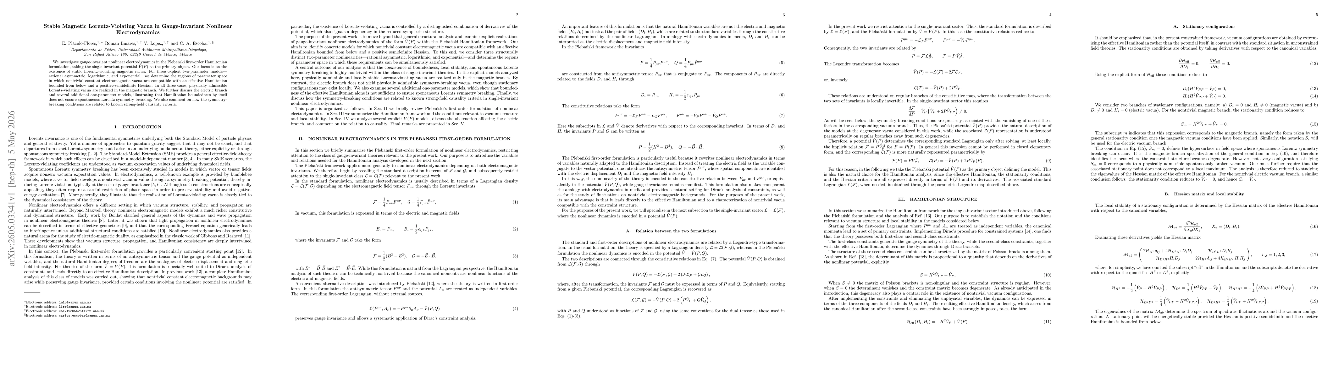 Thumbnail for Stable Magnetic Lorentz-Violating Vacua in Gauge-Invariant Nonlinear Electrodynamics