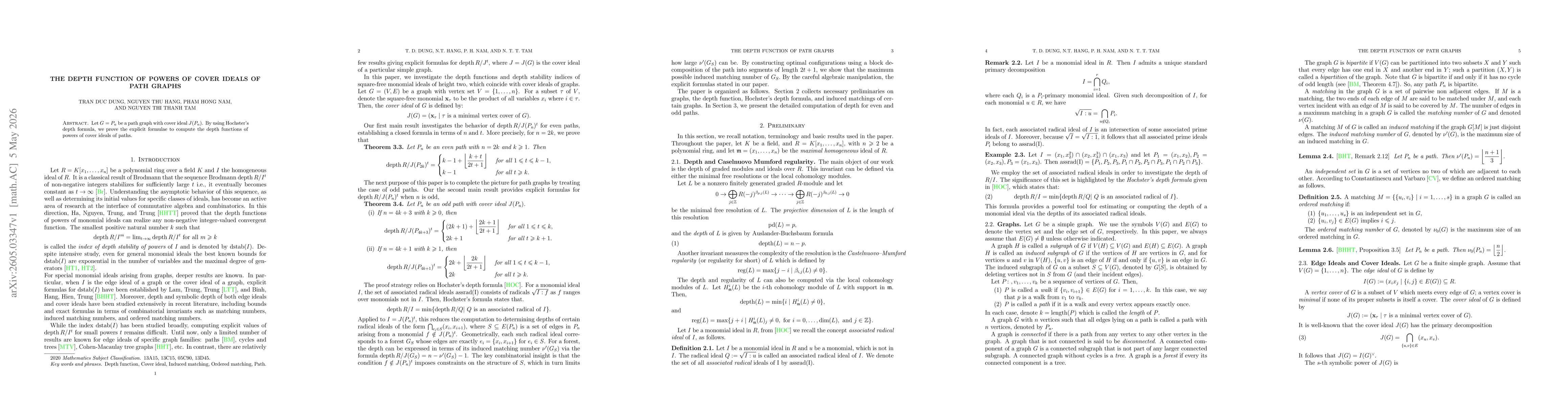 Thumbnail for The depth function of powers of cover ideals of path graphs