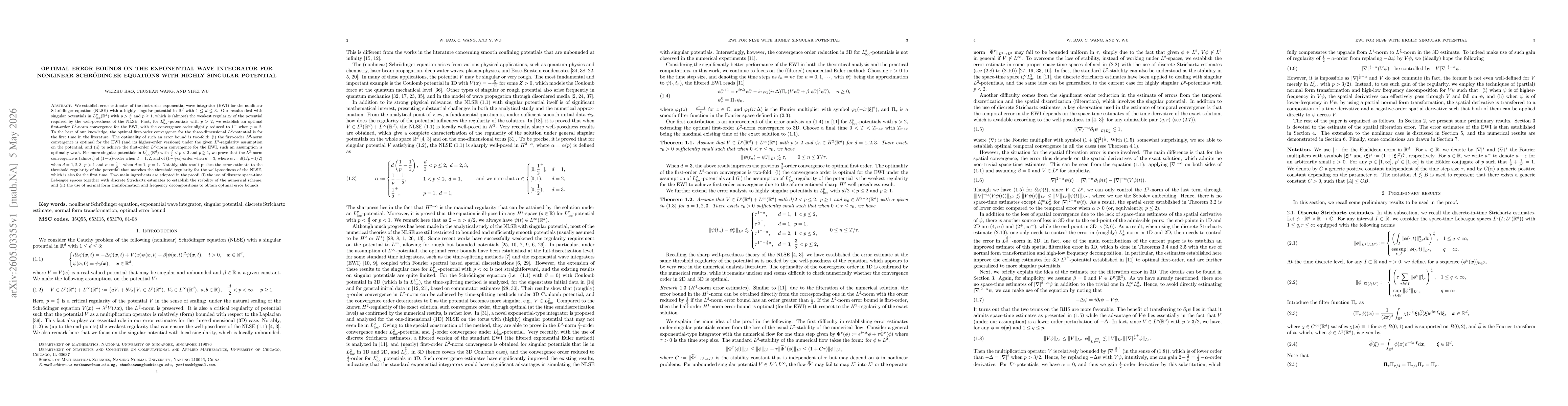 Thumbnail for Optimal error bounds on the exponential wave integrator for nonlinear Schrödinger equations with highly singular potential