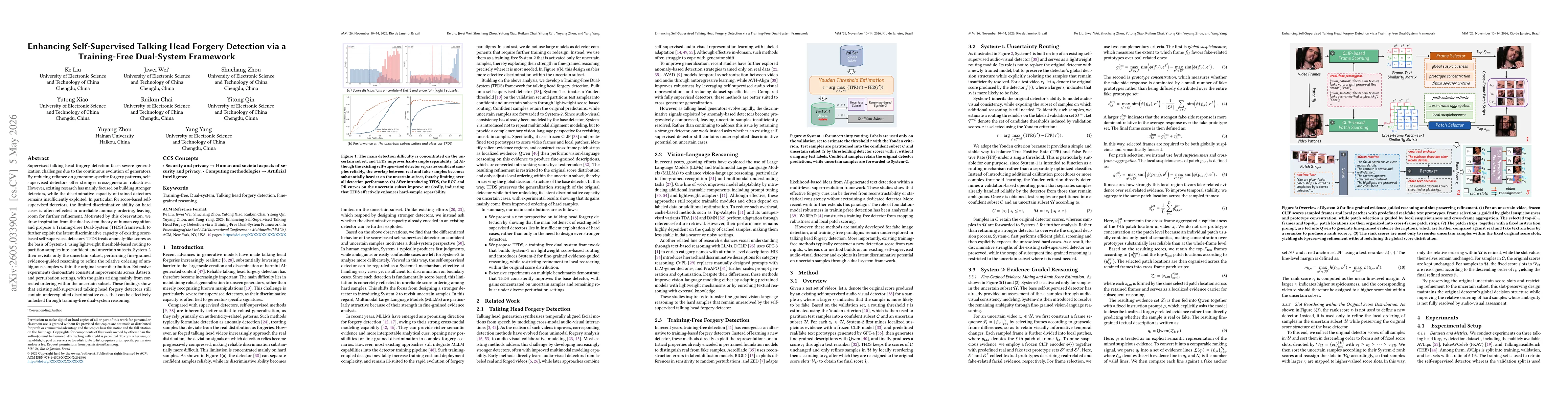 Thumbnail for Enhancing Self-Supervised Talking Head Forgery Detection via a Training-Free Dual-System Framework