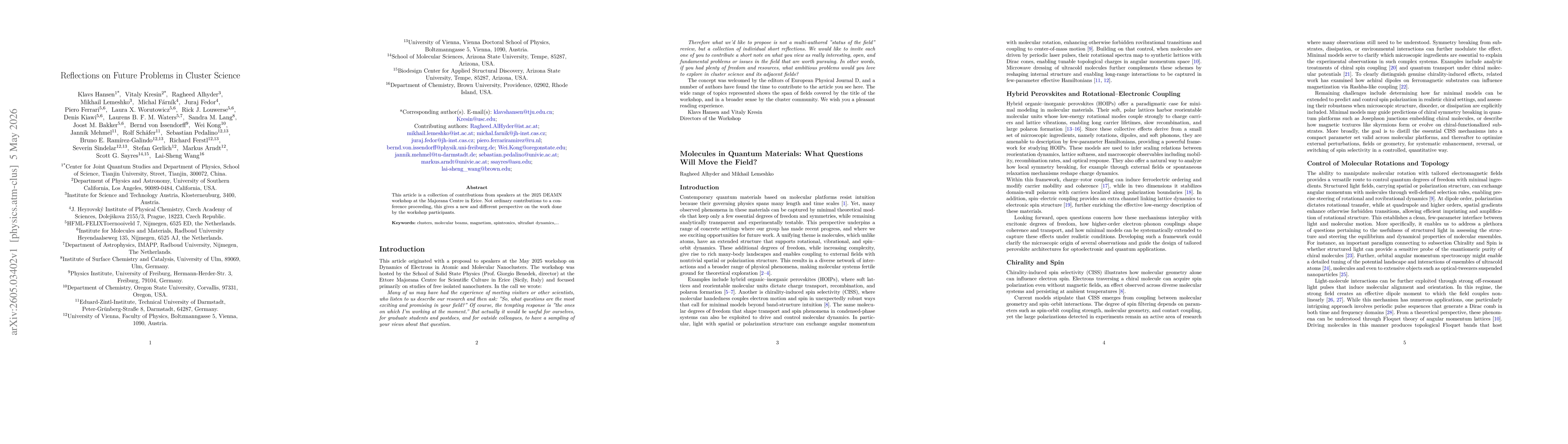Thumbnail for Reflections on future problems in cluster science