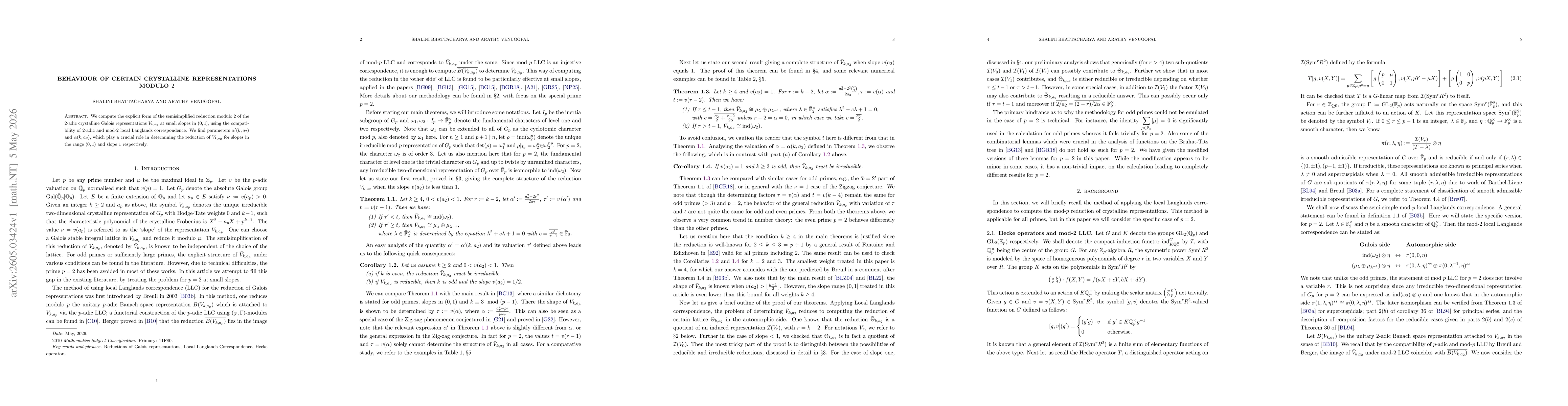 Thumbnail for Behaviour of Certain Crystalline Representations modulo $2$