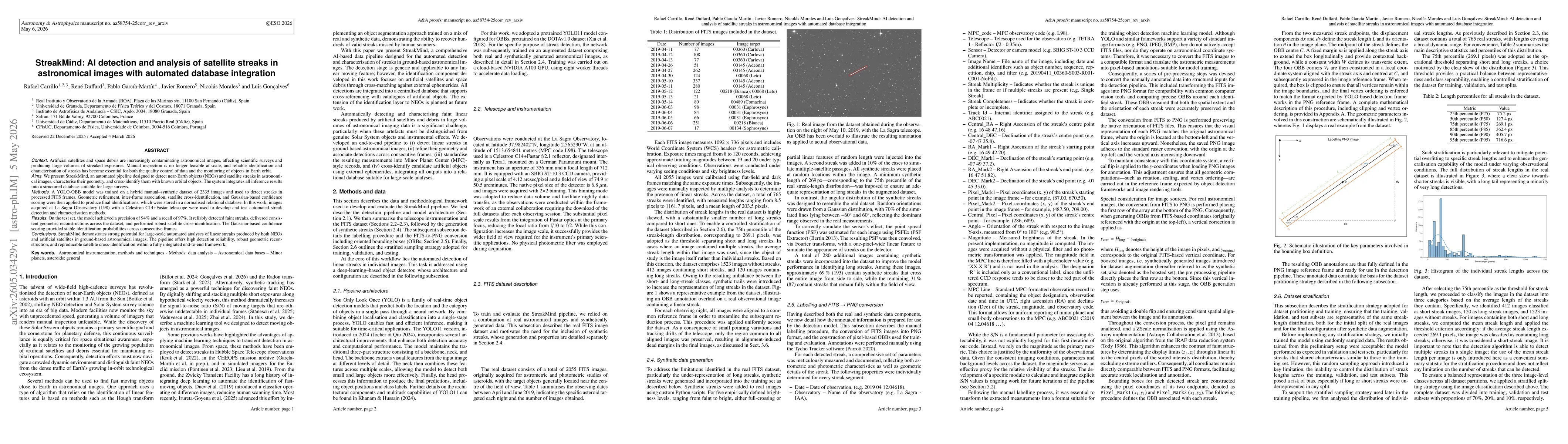 Thumbnail for StreakMind: AI detection and analysis of satellite streaks in astronomical images with automated database integration