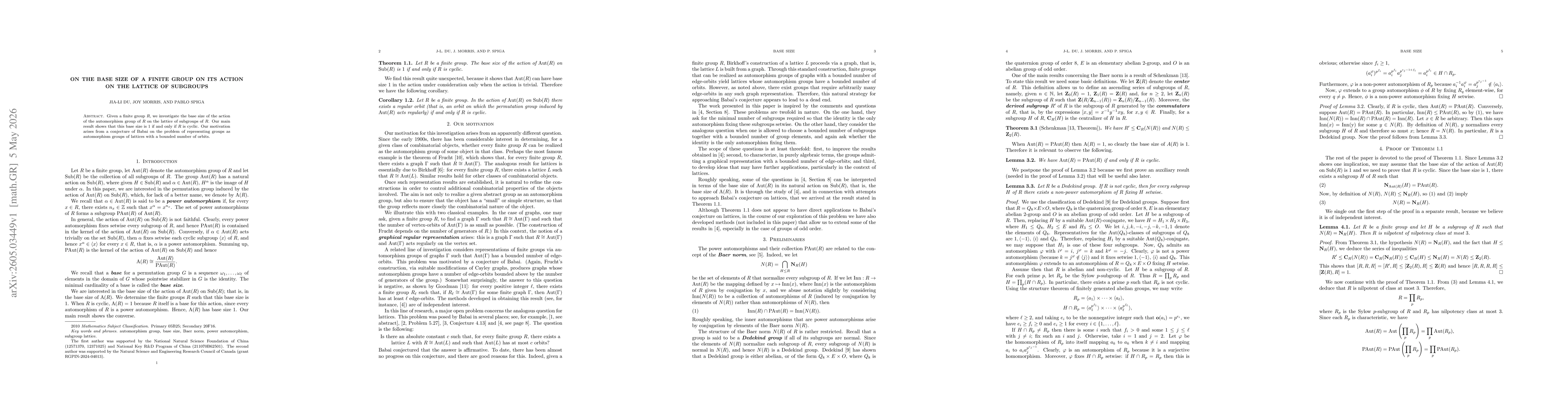 Thumbnail for On the base size of a finite group on its action on the lattice of subgroups