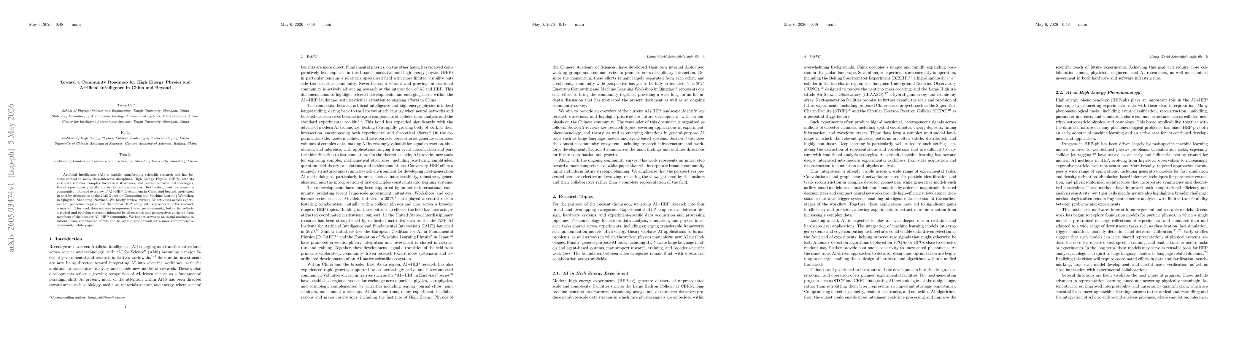 Thumbnail for Toward a Community Roadmap for High Energy Physics and Artificial Intelligence in China and Beyond