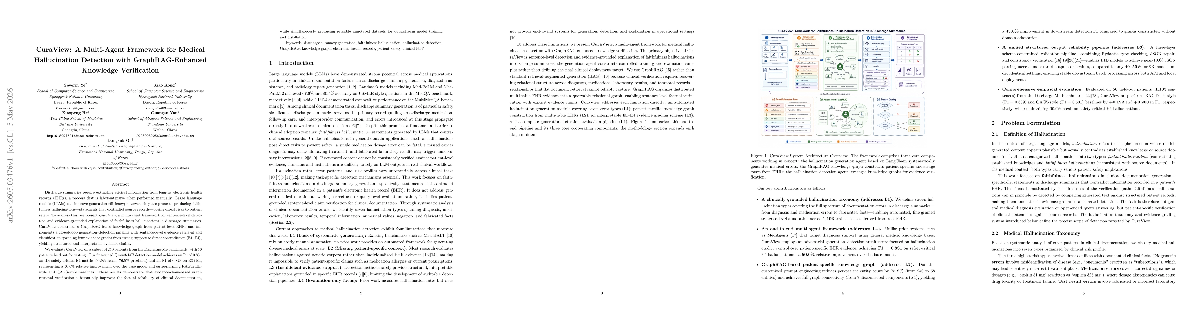 Thumbnail for CuraView: A Multi-Agent Framework for Medical Hallucination Detection with GraphRAG-Enhanced Knowledge Verification